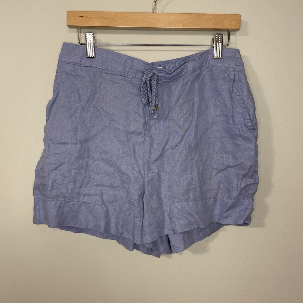 Cynthia Rowley Shorts Blue Linen Women‎ L Elastic Waist Coastal Casual Beach